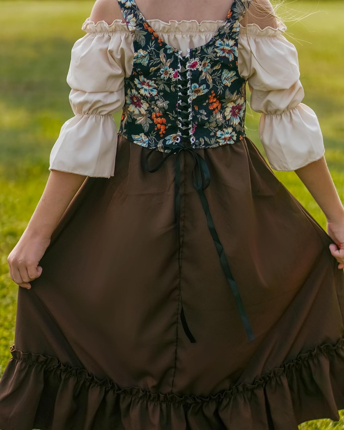 fioukiay Girls Renaissance Dress Off Shoulder Puff Sleeve Girls Medieval Dress 4-12 Years