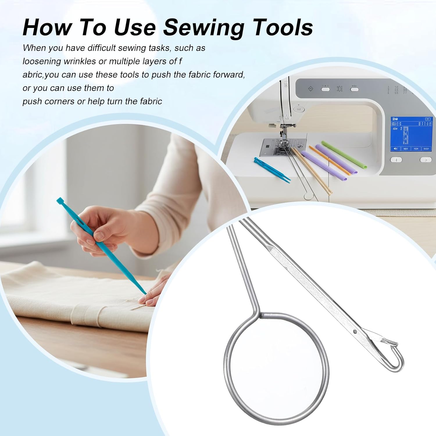 10PCS Tube Turner Sewing Tool Set, Point Loop Turner Needle Threader for Sewing Drawstring DIY Crafting, Multifunctional Fabric Turning Essentials & Must Haves