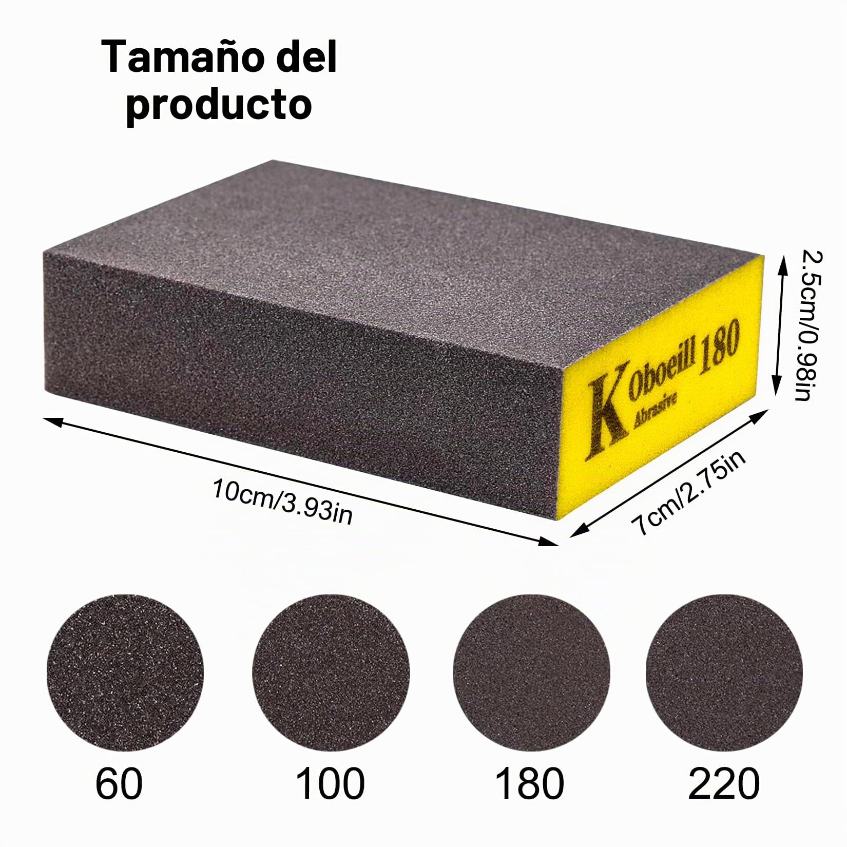 8 Pcs Esponjas de Lijado, Bloque de Lija de Grano 60/100/180/220, Almohadillas de Lija en Seco y Húmedo Flexibles Manual para Madera, Metal, Plástico, Muebles, Yeso, Paredes