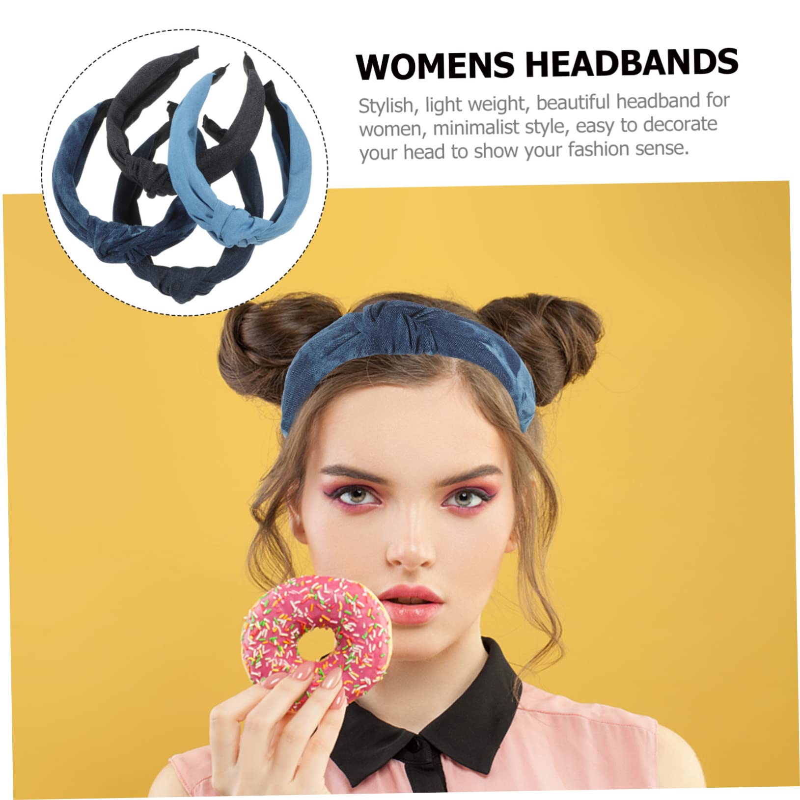 FRCOLOR 8pezzi Fasce Con Nodo Denim Per Donne Accessori Eleganti Per Comodi e Versatili Per Ogni Occasione Per Attività All Aperto e Makeup