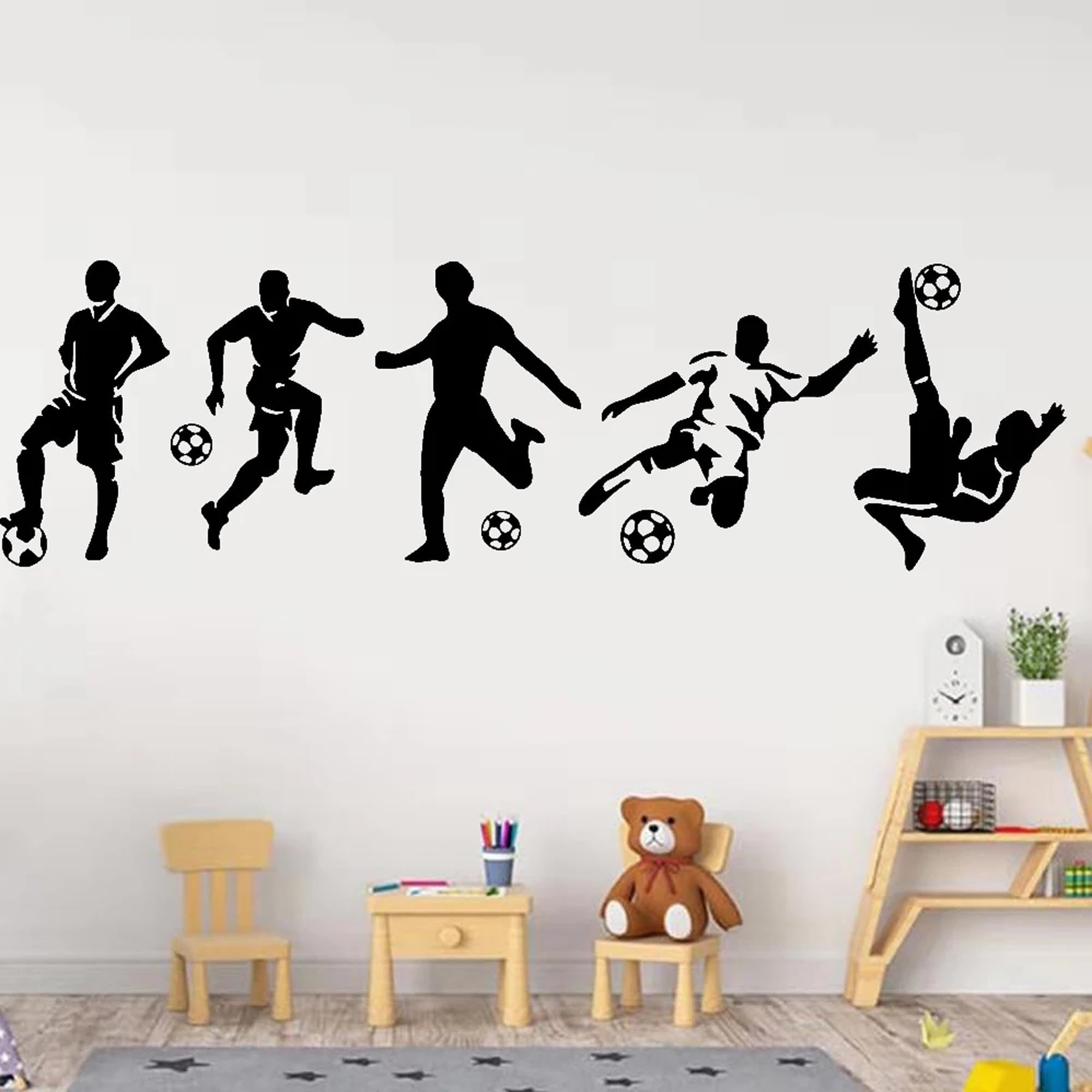 Pack 5 Football Wall Stickers, Football Player Stickers for Bedroom Decoration Wall Art Wall Decals Nursery