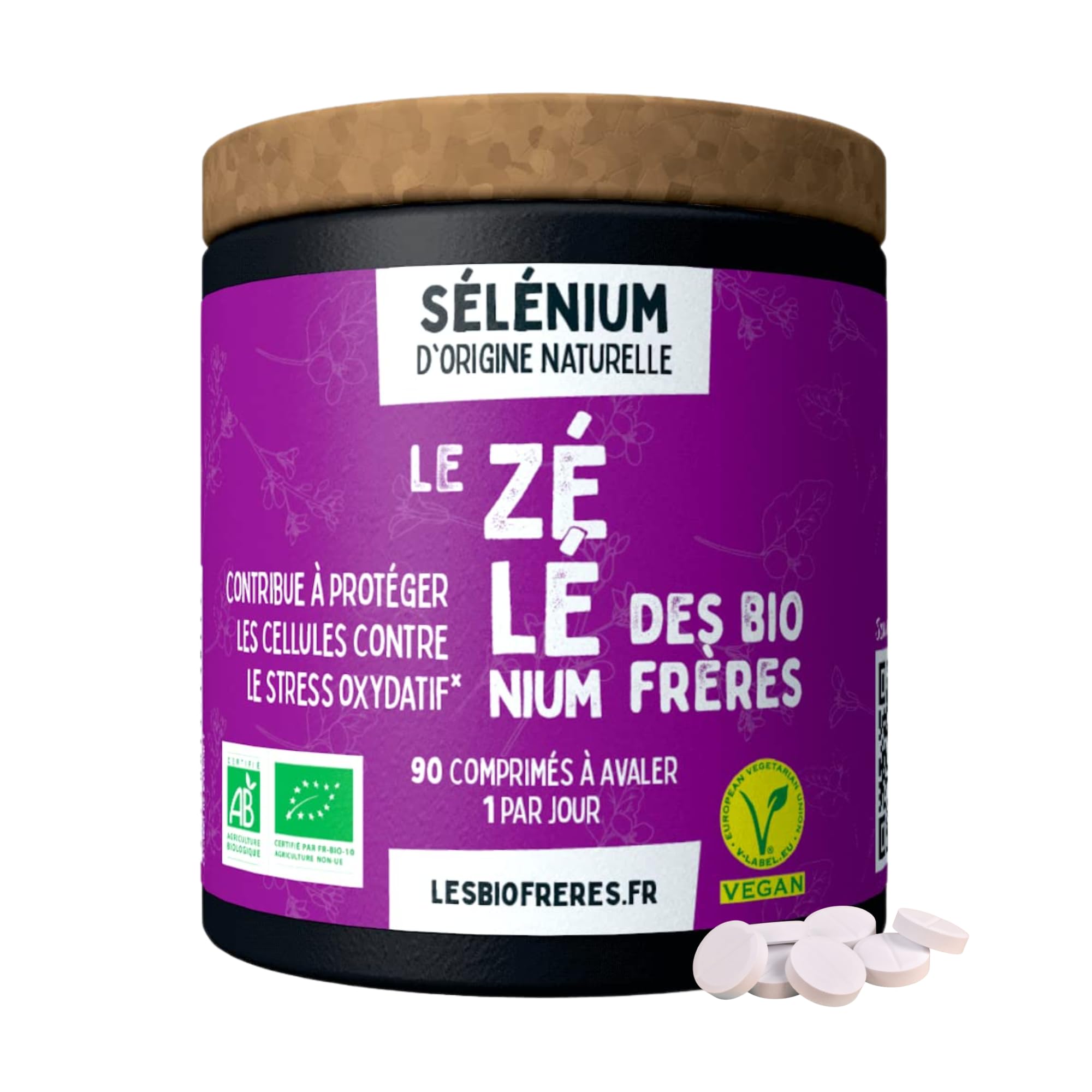 Selenium Naturel Vegan 110 µg, 200% AR - Antioxydant et Protection Cellulaire - Immunité et Peau - Cheveux et Ongles - 90 Comprimés - Fabriqué en France