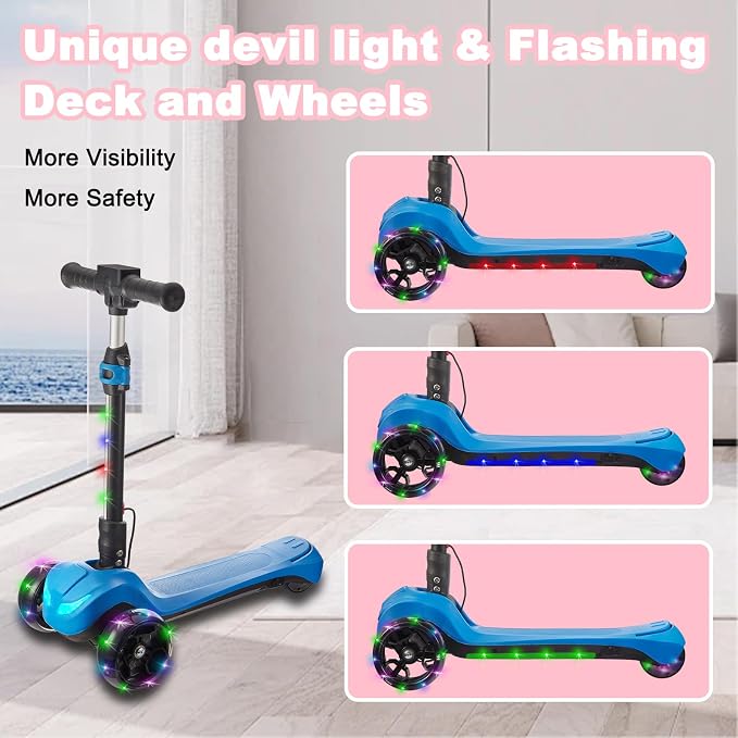 Scooter Eléctrico de 3 Ruedas para Niños con Luces y Manillar Ajustable miniatura 2