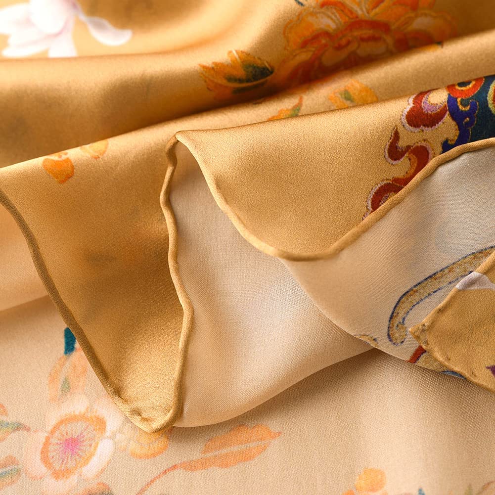 STORY OF SHANGHAI Sciarpa di 100% Seta Charmeuse da Donna Foulard a Raso con Fantasie Orientale, 56x177cm