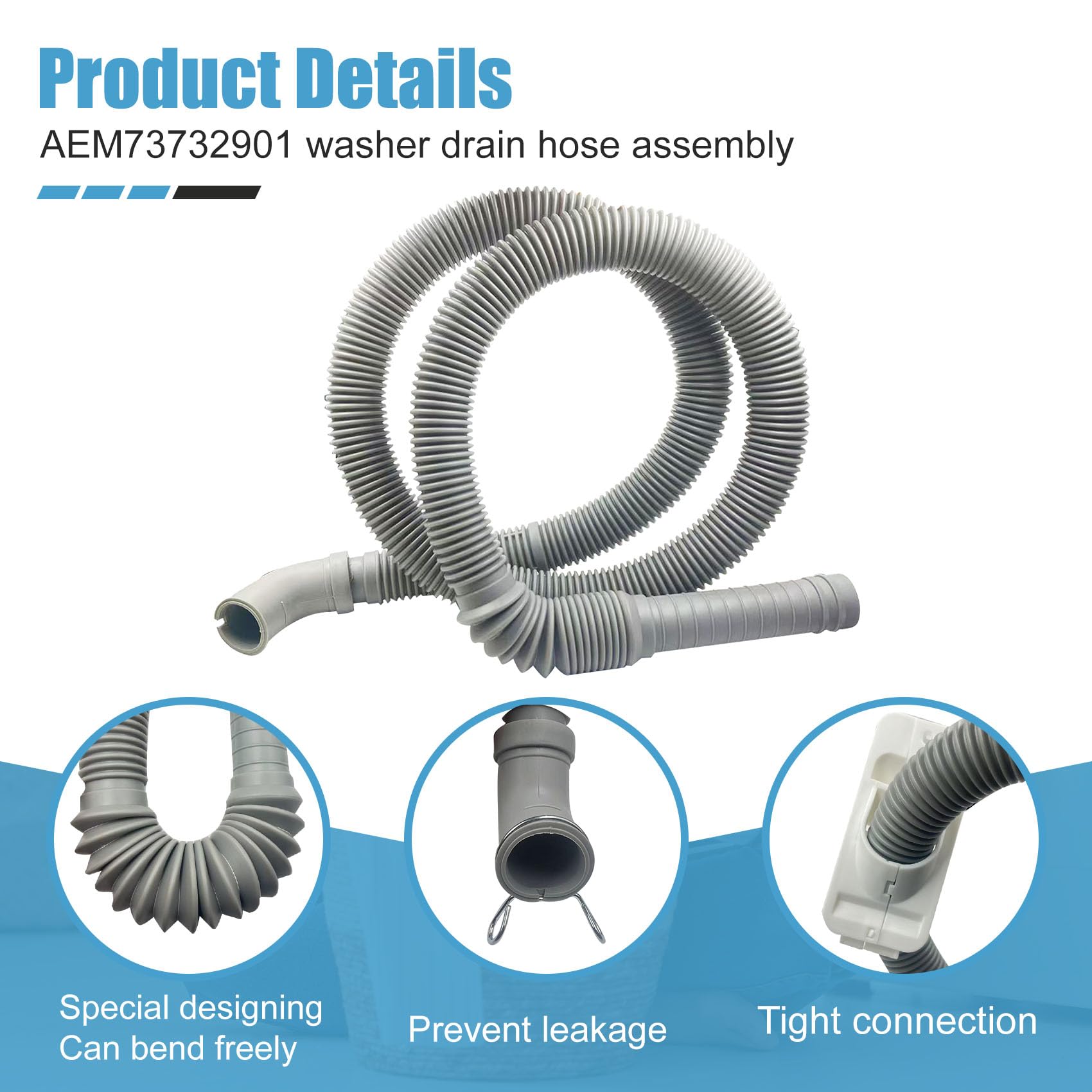 AEM73732901 - Manguera de drenaje para lavadora LG Kenmore, repuesto de manguera de drenaje de lavadora, reemplaza el número de pieza AEM73732901 AEM74053001 MEGJ62685201 2702257 PS8749199 PS8749199