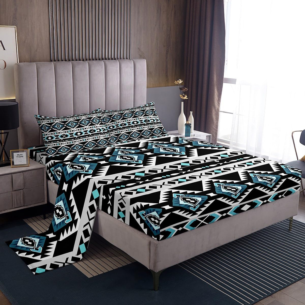 Feelyou Boho Aztec Sheets Western Bed Sheet Set for Kids Boys Girls Cowboy Cowgirl Southwestern Native Sheet Set Rustic Vintage Bedroom Decor Retro Ethnic Tribal Geometric Arrow Sheets King Size 4Pcs