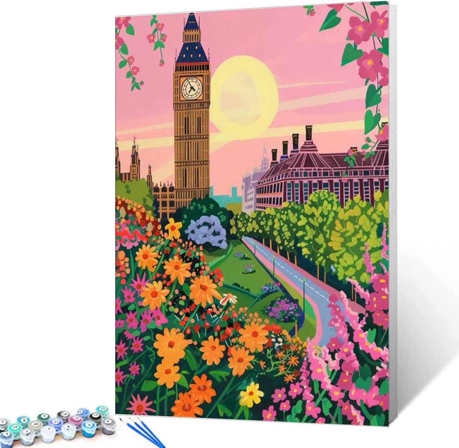 London Big Ben Scenery Oil Painting Paint by Number Kits 16 x 20 inch Canvas Abstract Famous Landscape DIY Oil Painting for Kids Students Adults Beginner with Brushes Acrylic Pigment(DIY Frame) 16''x20''(DIY Frame) Famous 03