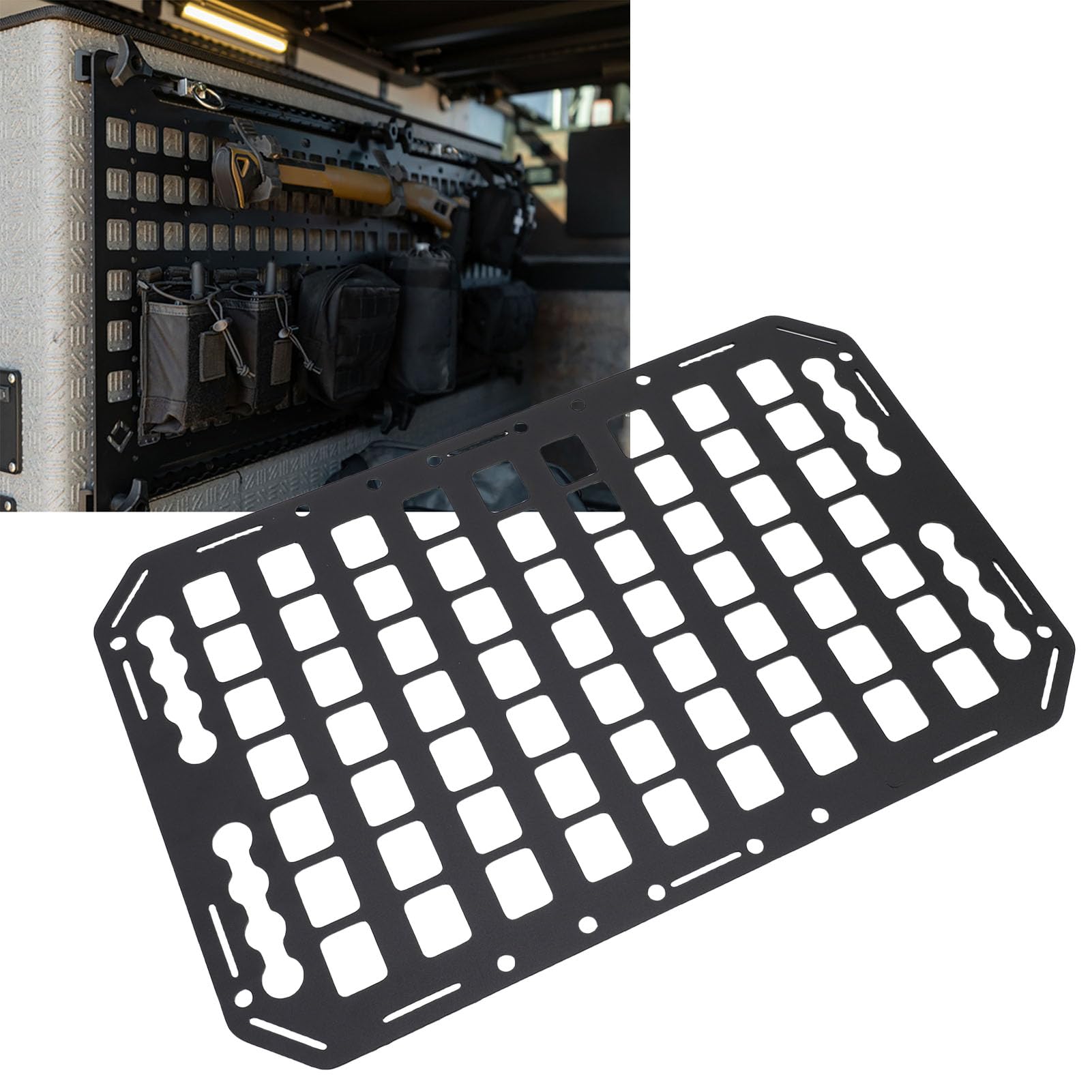 Akozon Panel Molle de Camión de Aleación de Aluminio Multifuncional, Organizador de Almacenamiento de Vía L para Automóviles, SUV, RVs, 483x311x2mm