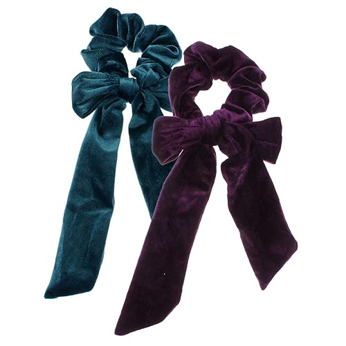 Miniatura 9 de 2 coleteros de terciopelo de cola larga con lazo para el cabello, variedad de color amarillo dorado y marrón claro