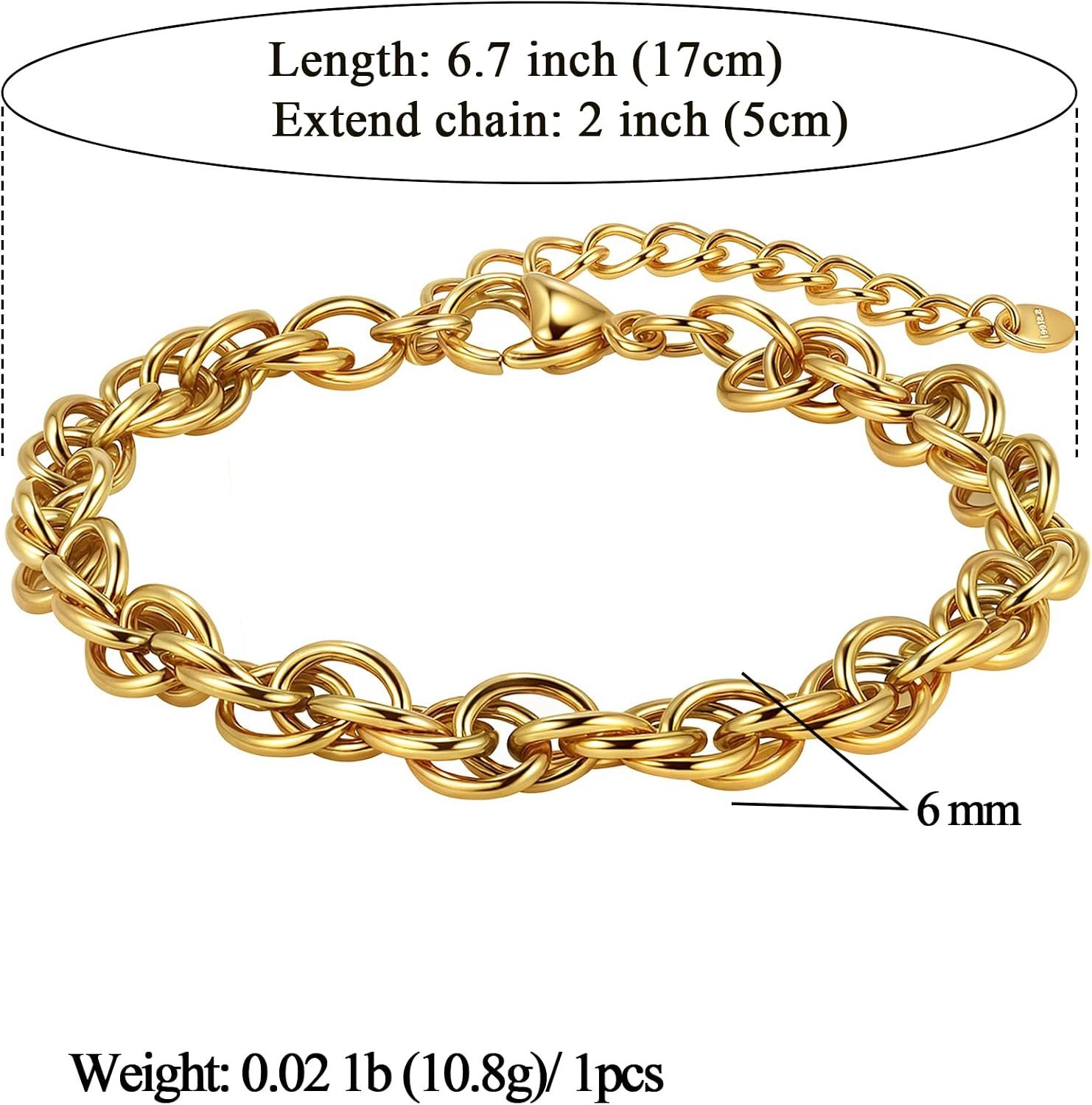 14K Gold/Silver 316L Waterproof Stainless Steel Bracelet For Men, Cuban Chain, W:9mm, L:6.7"+2, Hypoallergenic Jewelry Anniversary Birthday Gifts Friends
