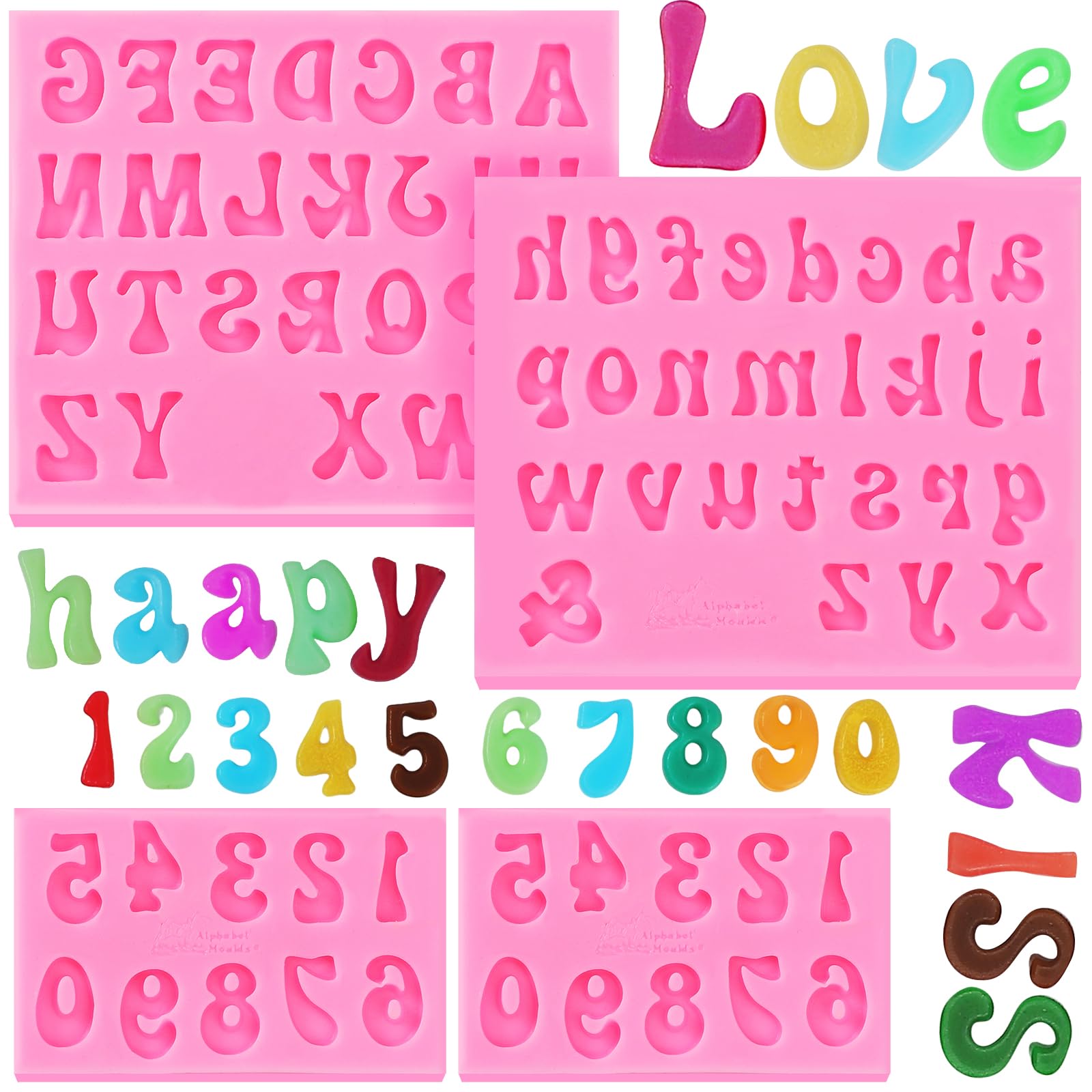 Moldes de silicona para fondant, moldes de chocolate, números 0-9 y 26 letras, moldes de silicona para decoración de tartas/cupcakes, galletas y postres (paquete de 4)