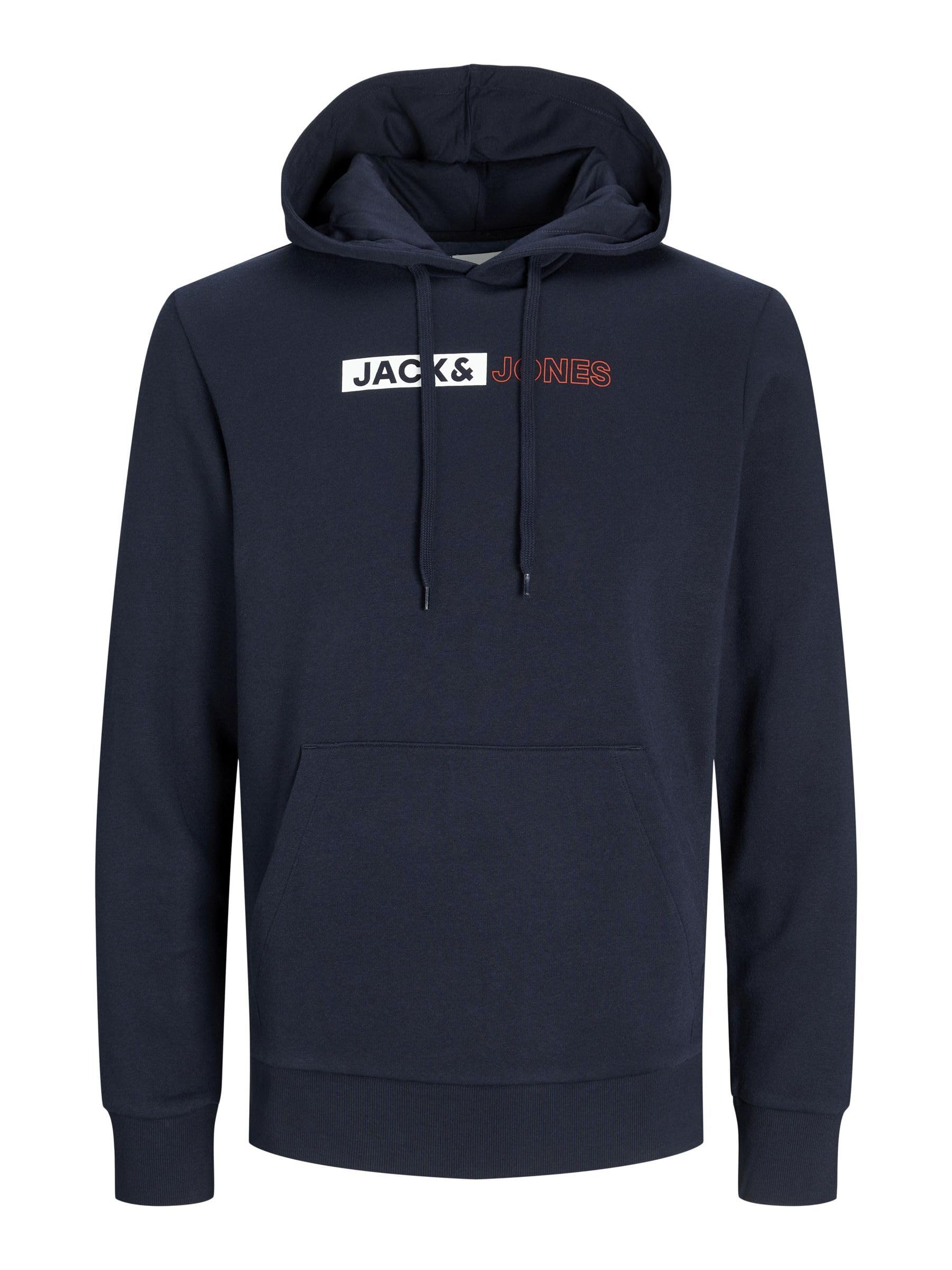 JACK&JONES PLUS Men's Jjecorp Logo Sweat Hood Play Noos Pls Sweatshirt, Navy Blazer/Print:Play 5, XXXXXXL
