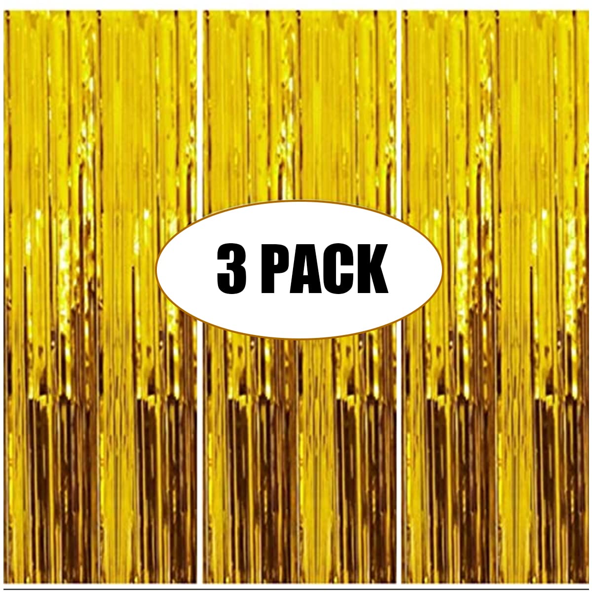 Beauenty3Pcs Gold Foil Fringe Curtain,Foil Metallic Fringe Shimmer Backdrop Curtains for Birthday Party Decorations | Gold Birthday Curtains for Baby Shower -1x2m