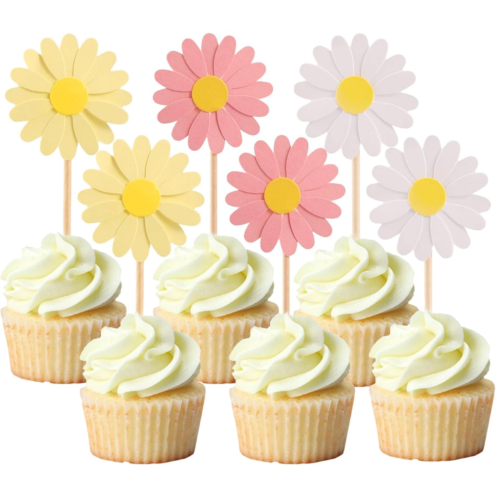 24 Pcs Daisy Cupcake Toppers Flower Cake Topper Decorations Daisy Cake Decorations Chrysanthemum Cupcake Toppers Spring Daisy Flower Cake Picks for