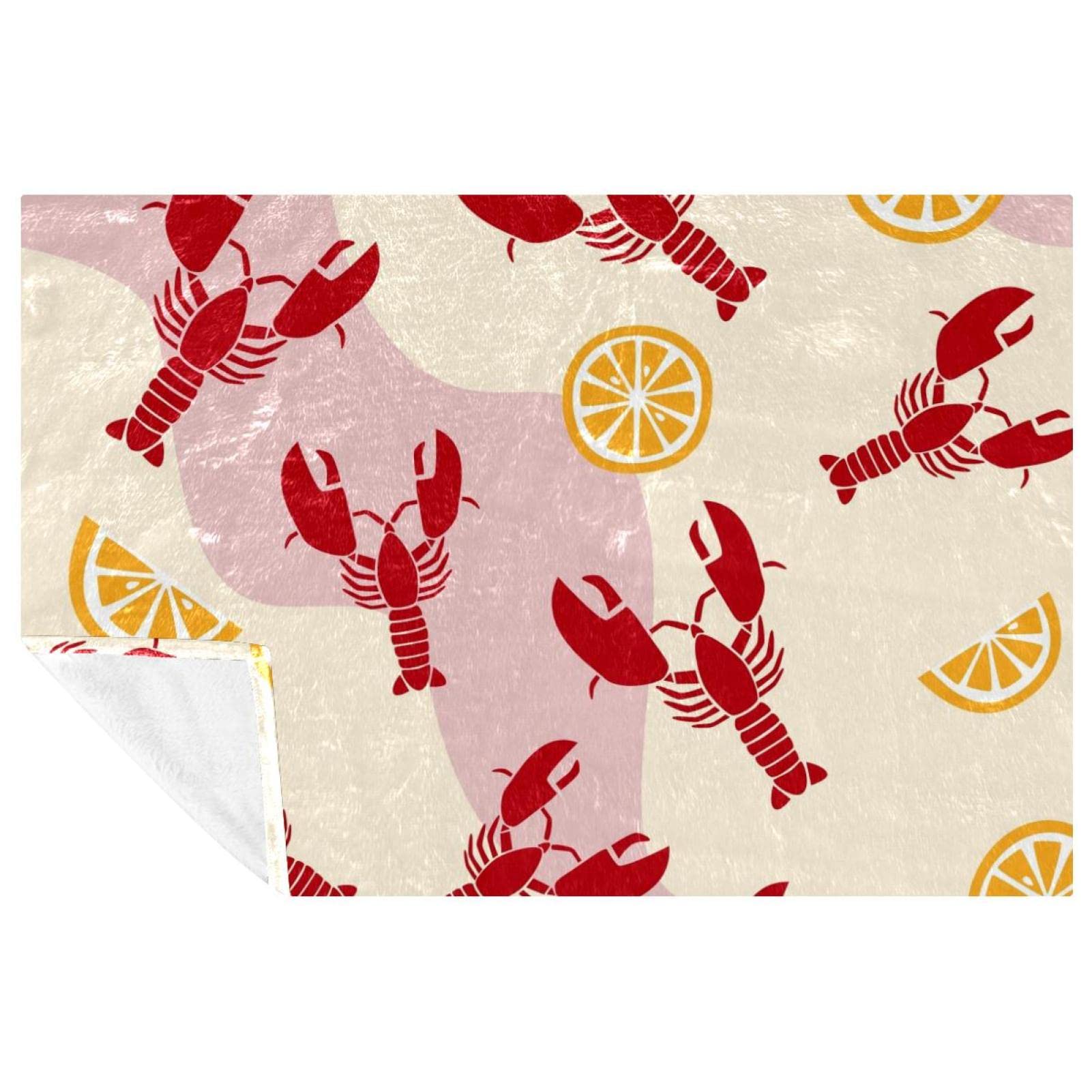 Couverture homard et citron jaune pastel 150x100 cm douce pour canapé