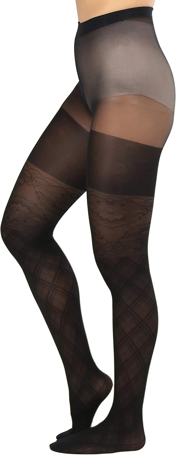 ToBeInStyle Women's Argyle Checkered Diamond Rhombus Net Opaque Sheer Tights Pantyhose