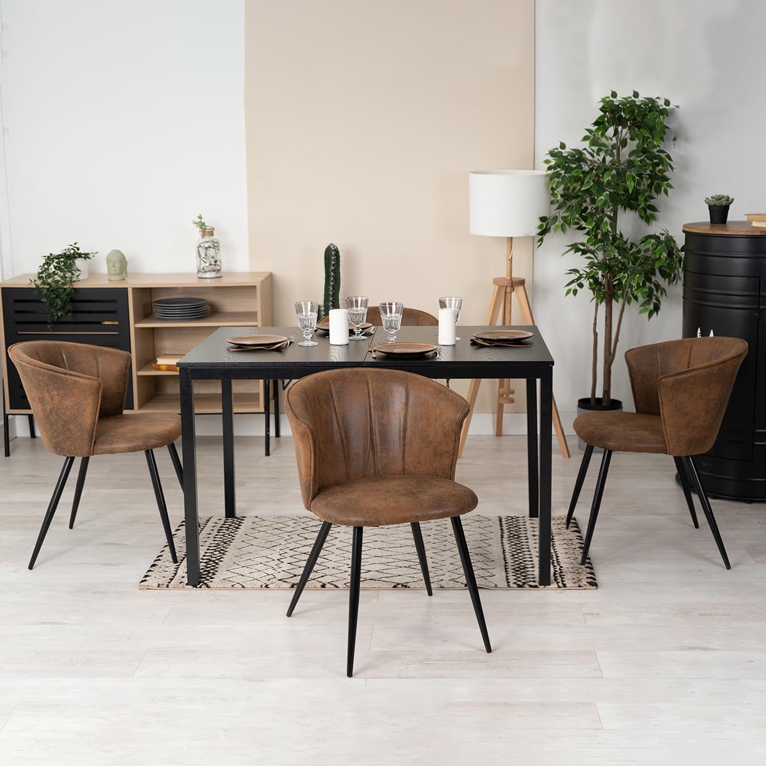 MEUBLE Cosy Juego de 2 Sillas de Comedor Vintage Sillón Tapizado en Gamuza con Reposabrazos Patas Metálicas para Cocina Salón