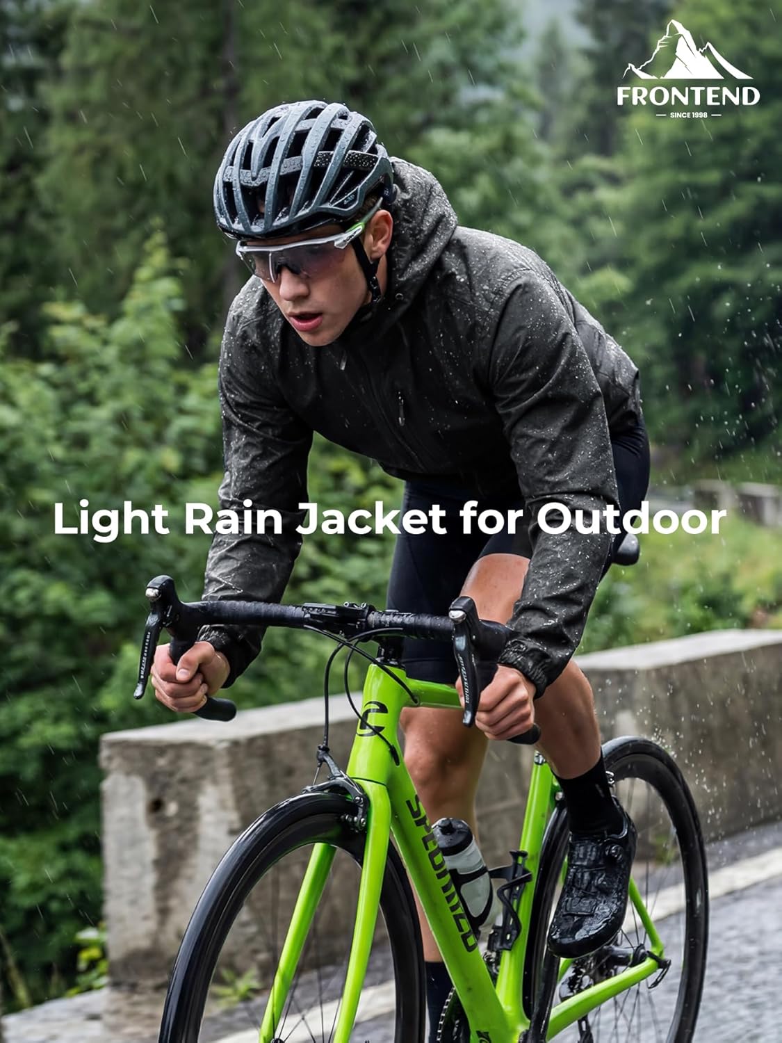FRONTEND Packable Men's Rain Jacket Lightweight Waterproof Raincoat with Hood Running Hiking Windbreaker Jackets for Men