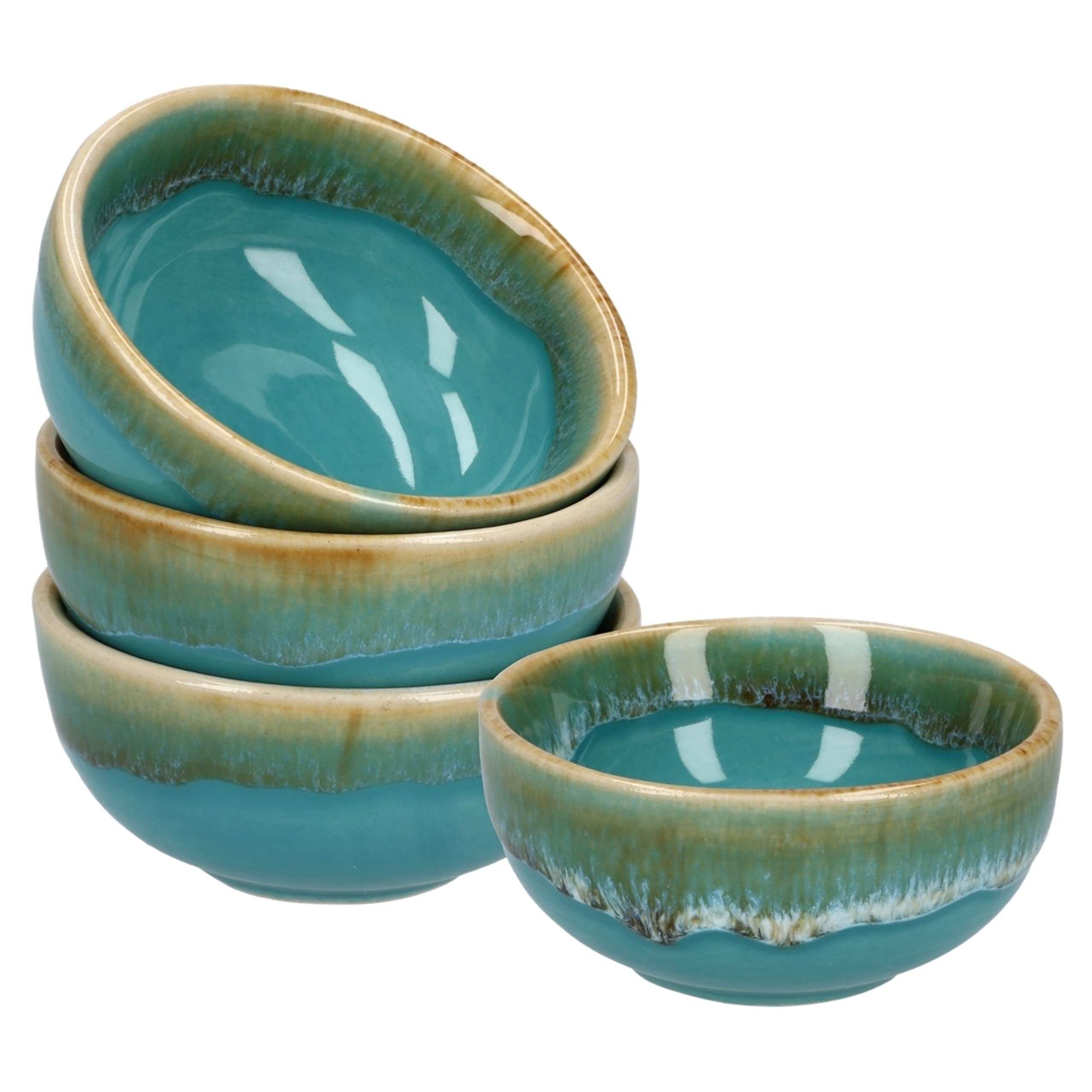 MAKOLO Ceramic Soy Sauce Dish Small Dipping Bowls, 3 in, Set of 4 (Pastel Blue)