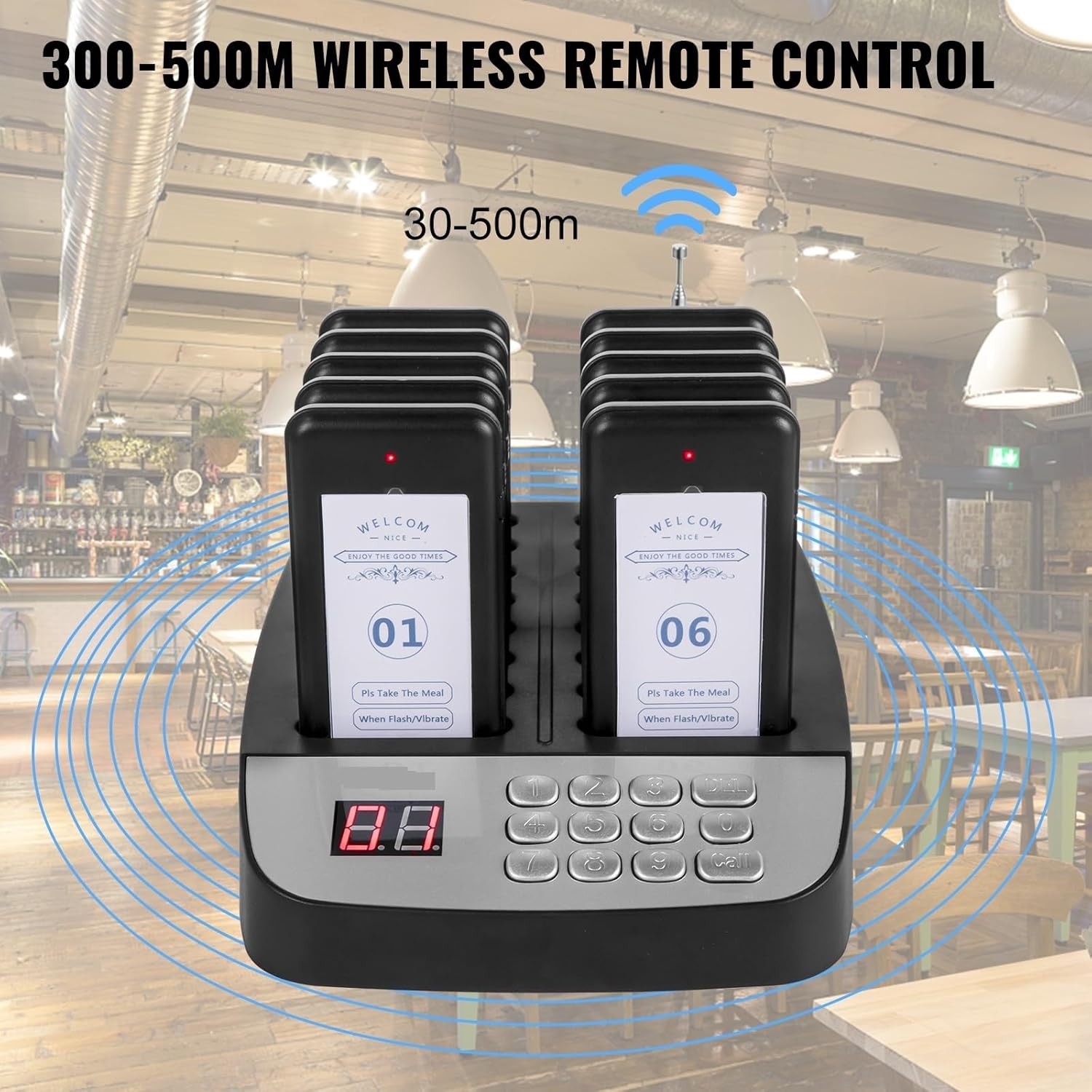 PANDAJOJO Wireless Restaurant Buzzer Pager 16 Coasters Paging Guest Calling Queuing System for Coffee Dessert Burger Shop Food Truck (Color : Touch Screen), 1005004570127359
