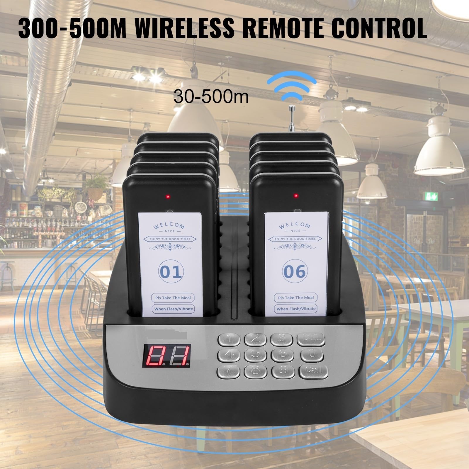 Cercapersone wireless for ristorante, 16 sottobicchieri, cercapersone for chiamate ospiti, di coda for caffè, dessert, hamburger, camion di cibo per gli appassionati del fai da te(Button Screen)