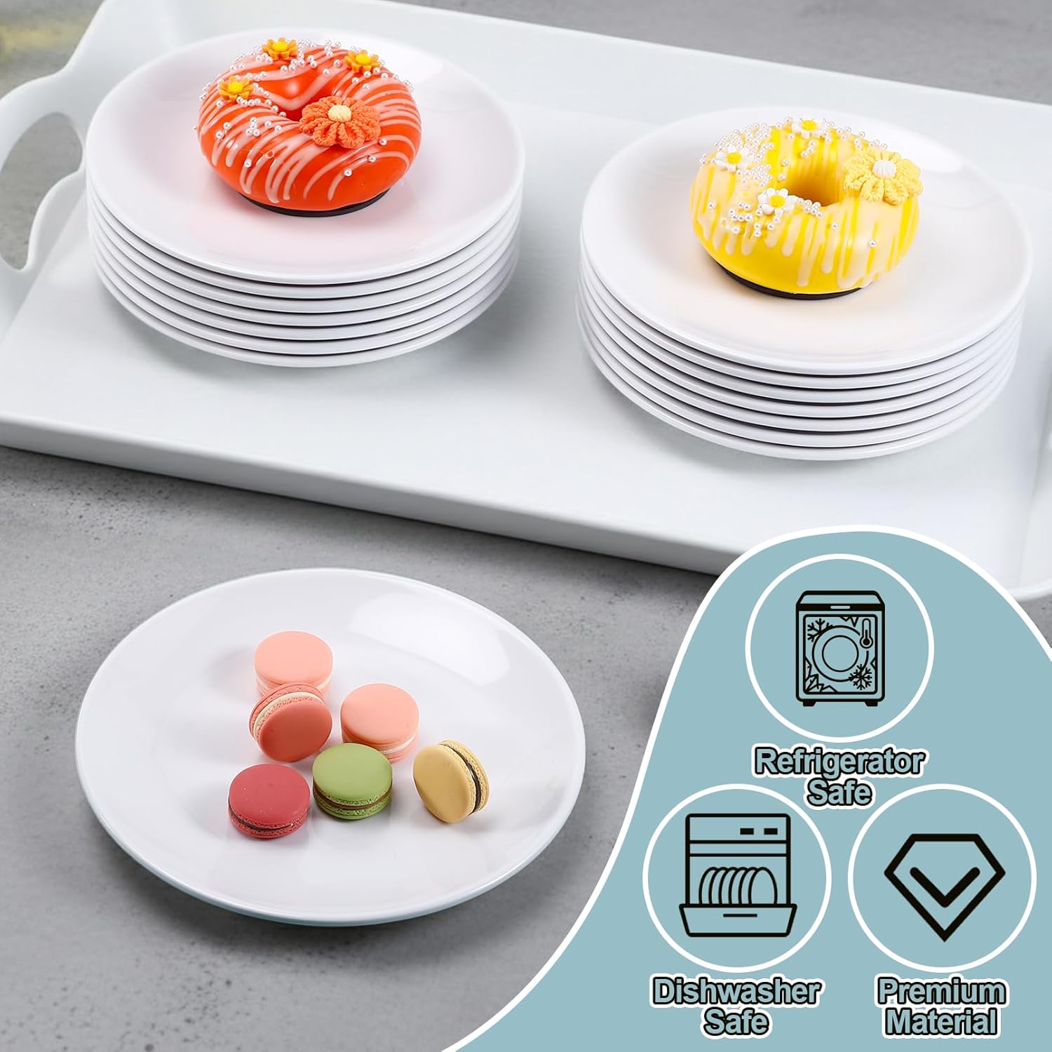 18 Pieces Melamine Appetizer Plates, 5.91 Inch White Round Dinner Plates, Small Salad and Dessert Plate, Lightweight Durable Serving Dishes for Snacks, Catering, Party