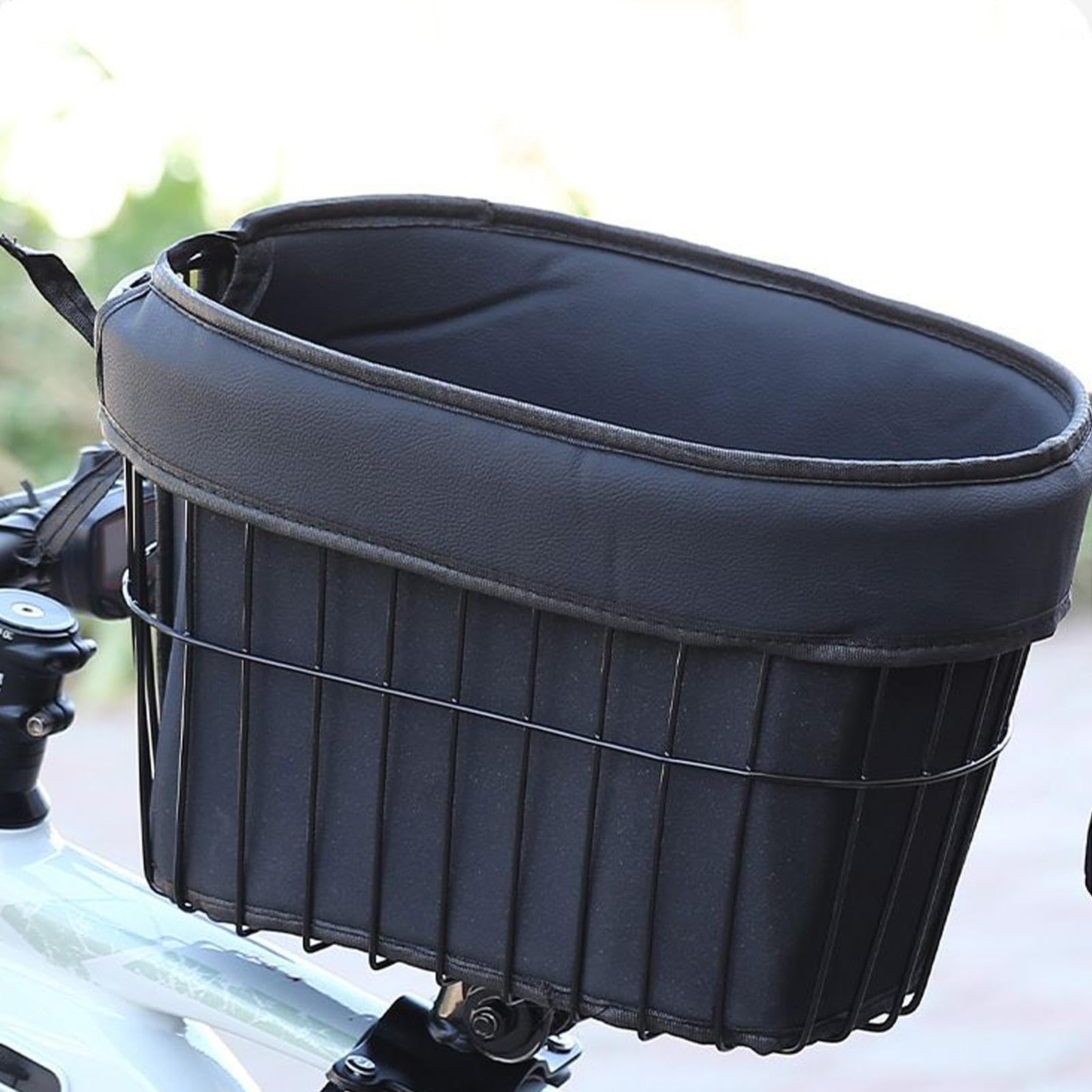 Dog Bikes Basket, Pet Front Bicycles Carrier, Soft Metal Frame with PU Liner, Lightweight Strong Comfortable Secure Puppy Carrier for Cycling, 7.5kg, Black