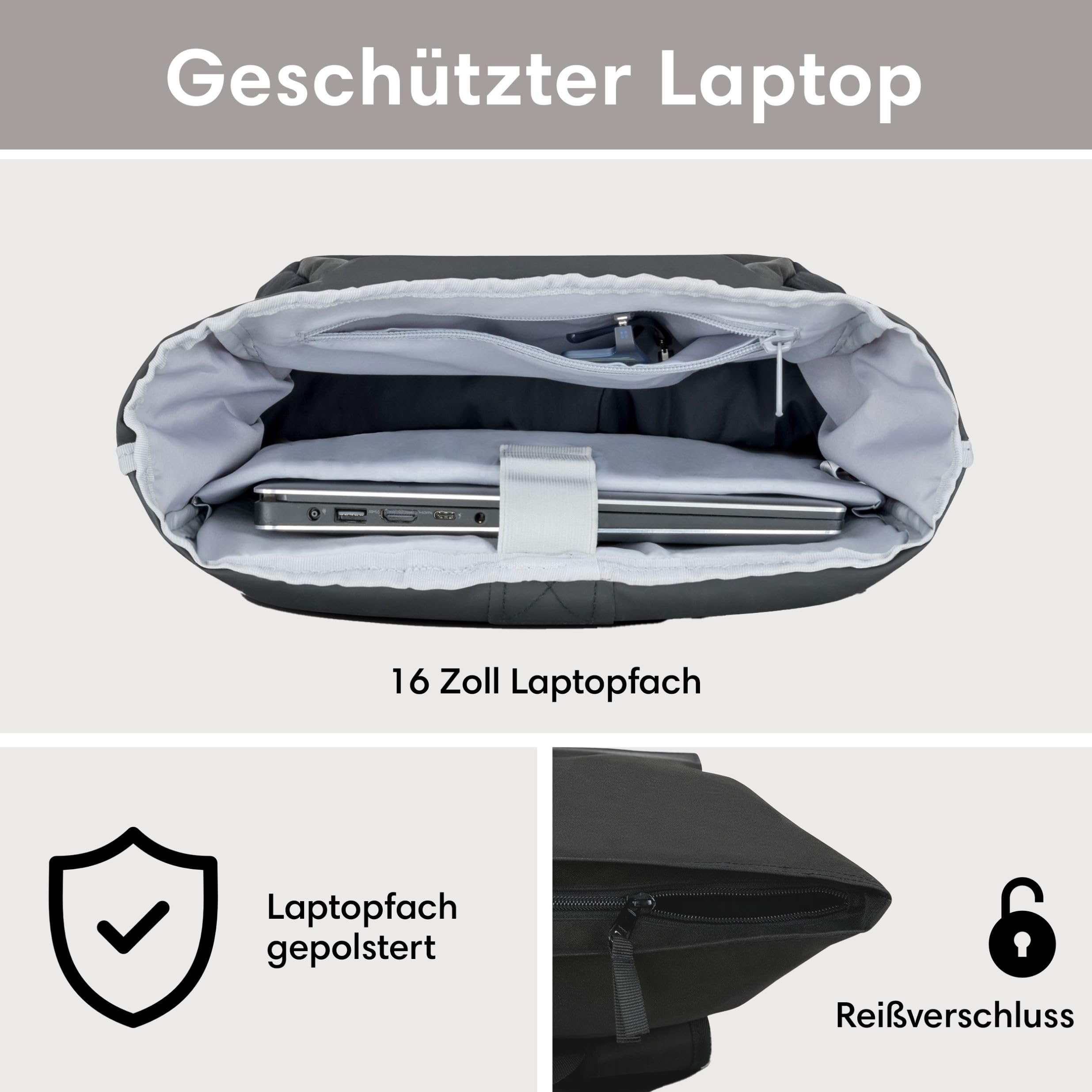 LARKSON Rucksack Damen & Herren - No 4 - Rolltop Backpack mit Laptopfach Uni, Arbeit & Fahrrad - Großer Reiserucksack - Wasserabweisend