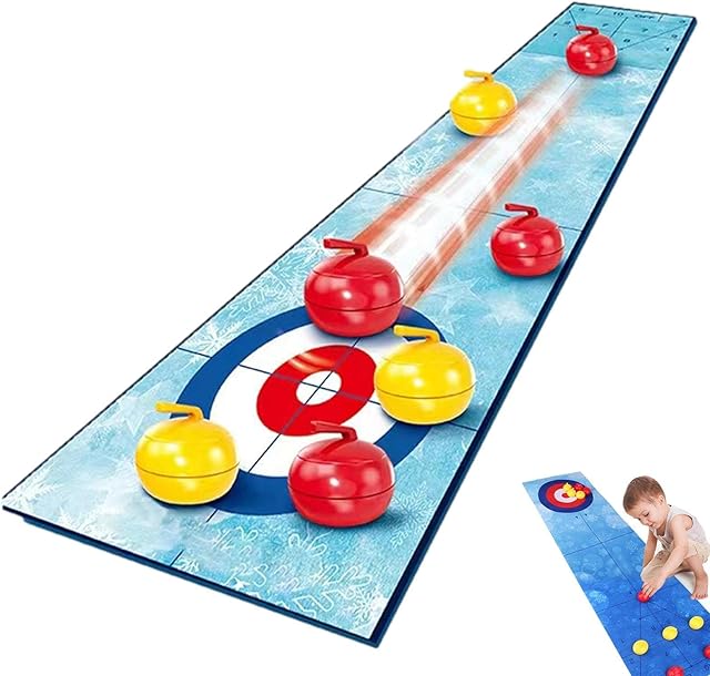 Cipliko Curling Game Table Top - Travel Compact Curling Game Set | Tabletop Curling Game for Kids, Adults & Family, Fun Indoor/Outdoor Sports Game, Come with 6 Curling Stones