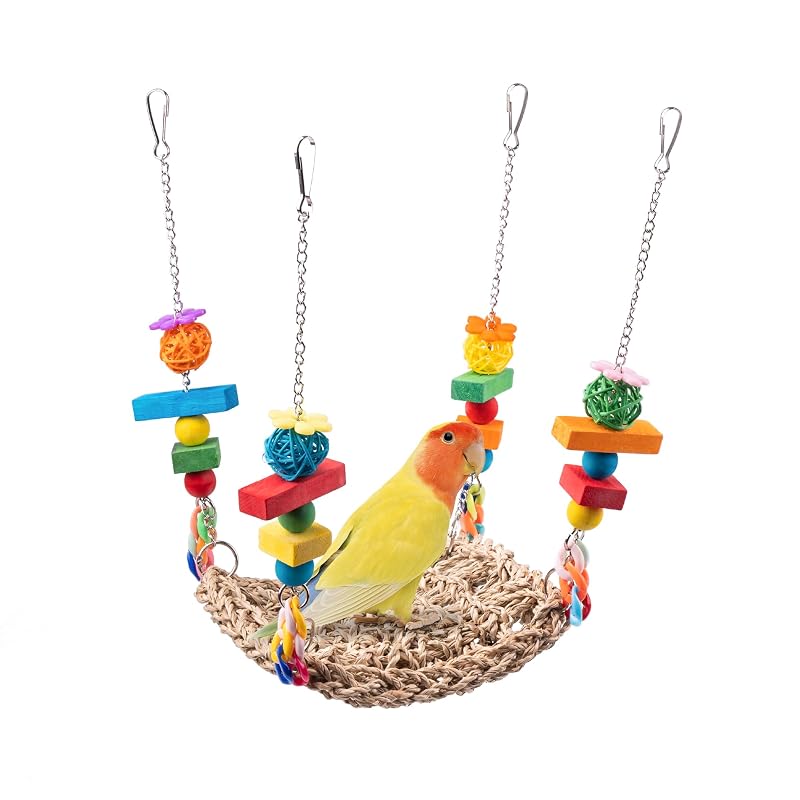 Balanço de madeira para aves Wagably WAGA0009 com escalada e sino