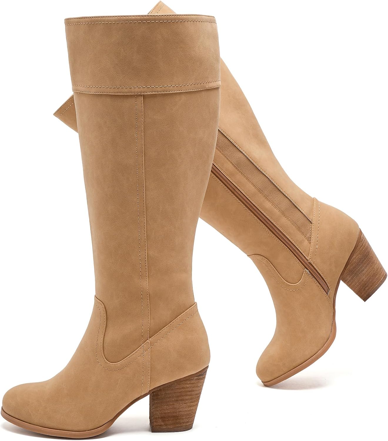 Luoika Women's Extra Wide Calf Wide Width Round Toe Knee High Boots.