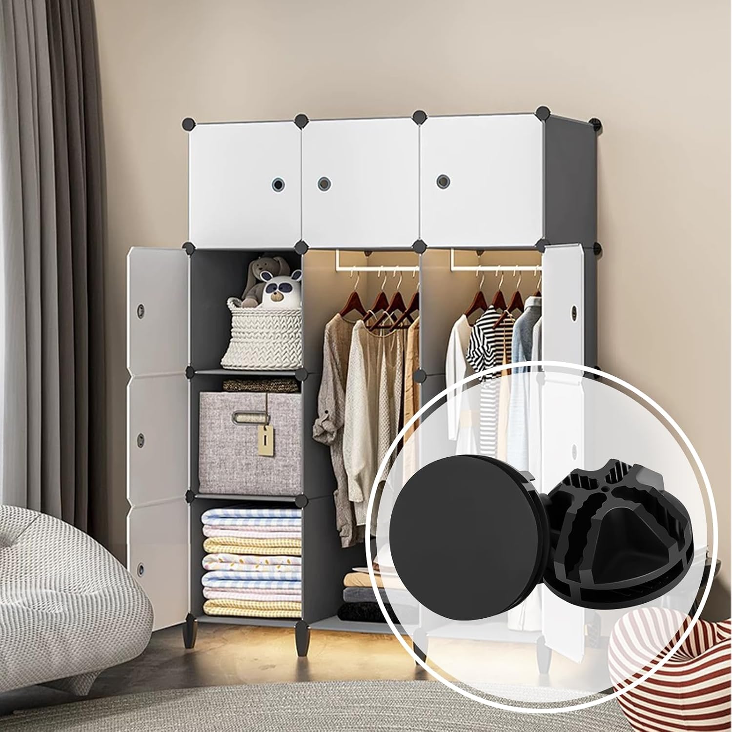 32 Pcs Plastic Wire Cube Connectors 1.42" OD and 0.16" ID Storage Cube Connectors Grid Cube Organizer Connector for Modular Closet Organizer Wire Shelving & DIY Wire Cube Storage Unit (Black)