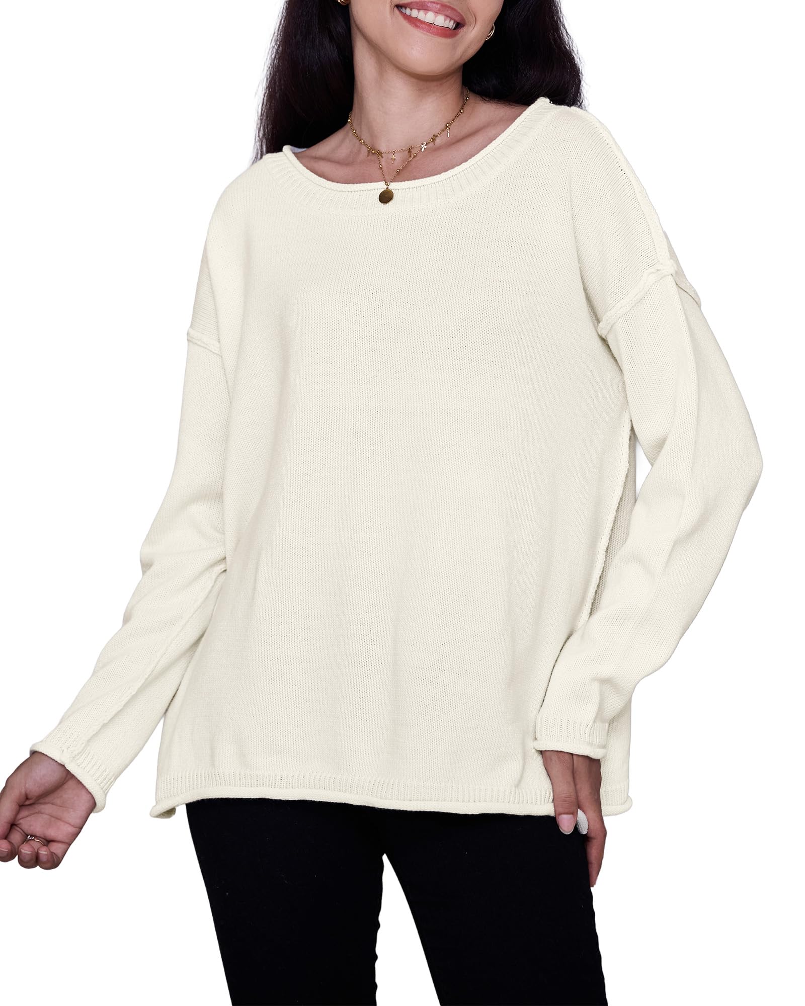 Women Casual Long Sleeve Fall Sweater Crew Neck Soft Knit Oversized Pullover Loose Fit Top