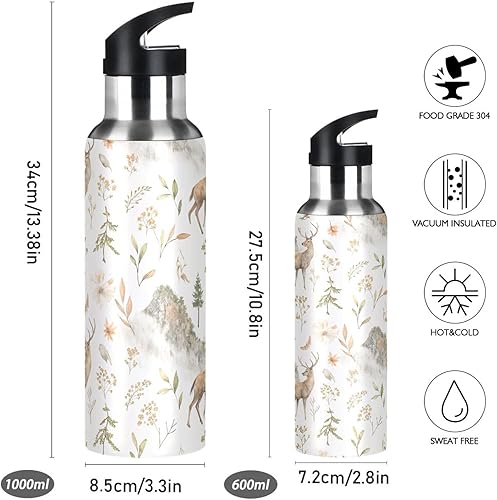 Miniatura 2 de Sika Deers and Fox - Botellas de agua aisladas con tapa con popote, sin BPA, 22 onzas, botella de agua deportiva de acero inoxidable a prueba de