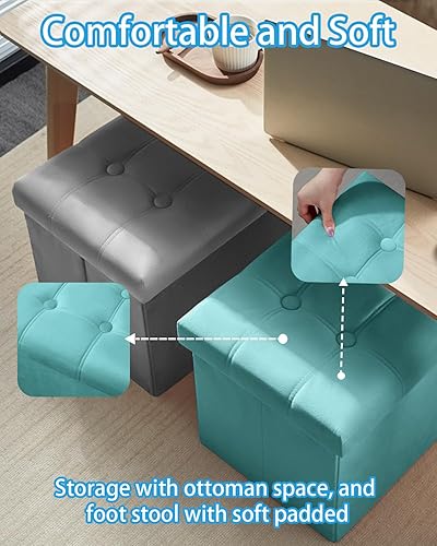 Miniatura 20 de Taburete otomano de almacenamiento, otomana plegable de 17 pulgadas con almacenamiento, banco de almacenamiento de terciopelo con bolsillo lateral,
