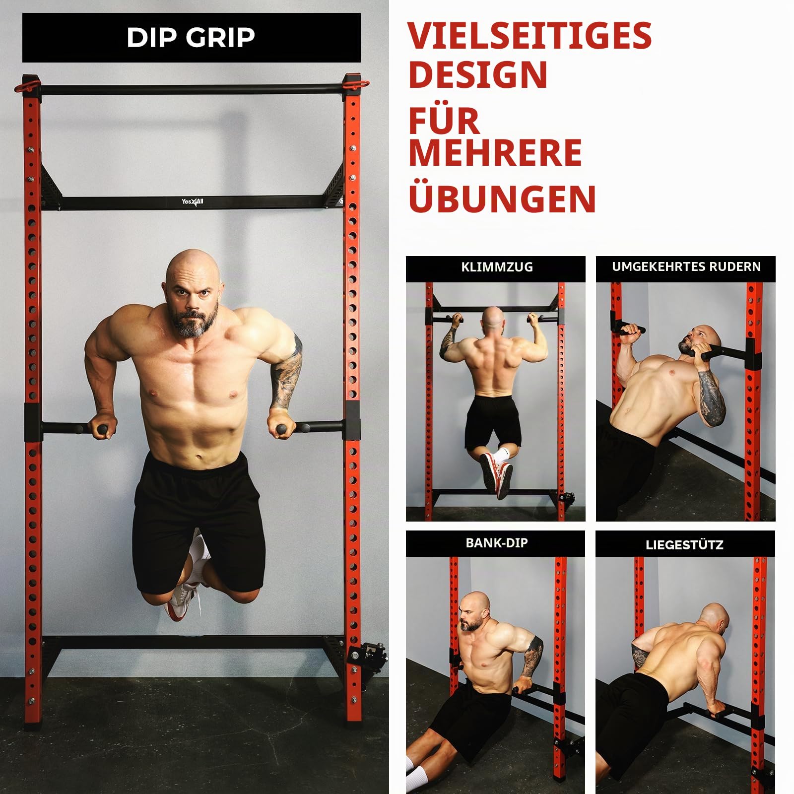 'Yes4All 350 LBS Capacity - Dip Bars for 2x2 with 1'' Hole Power Cage, Squat Rack Attachments - Narrow and Wide Grip Handles Dip Attachment for Dips, Pull Up, Push-up'