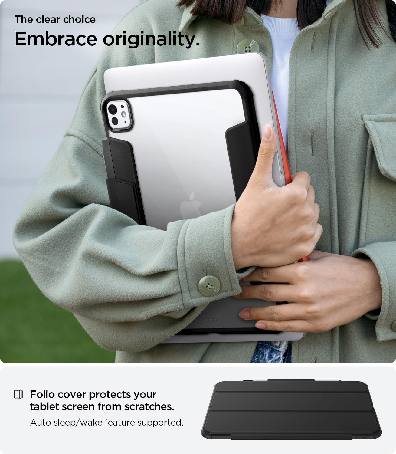 Spigen for iPad Pro 13 inch Case M5/M4 (2025-2024), Ultra Hybrid Pro with Clear Transparent Back and Pencil Holder, Black