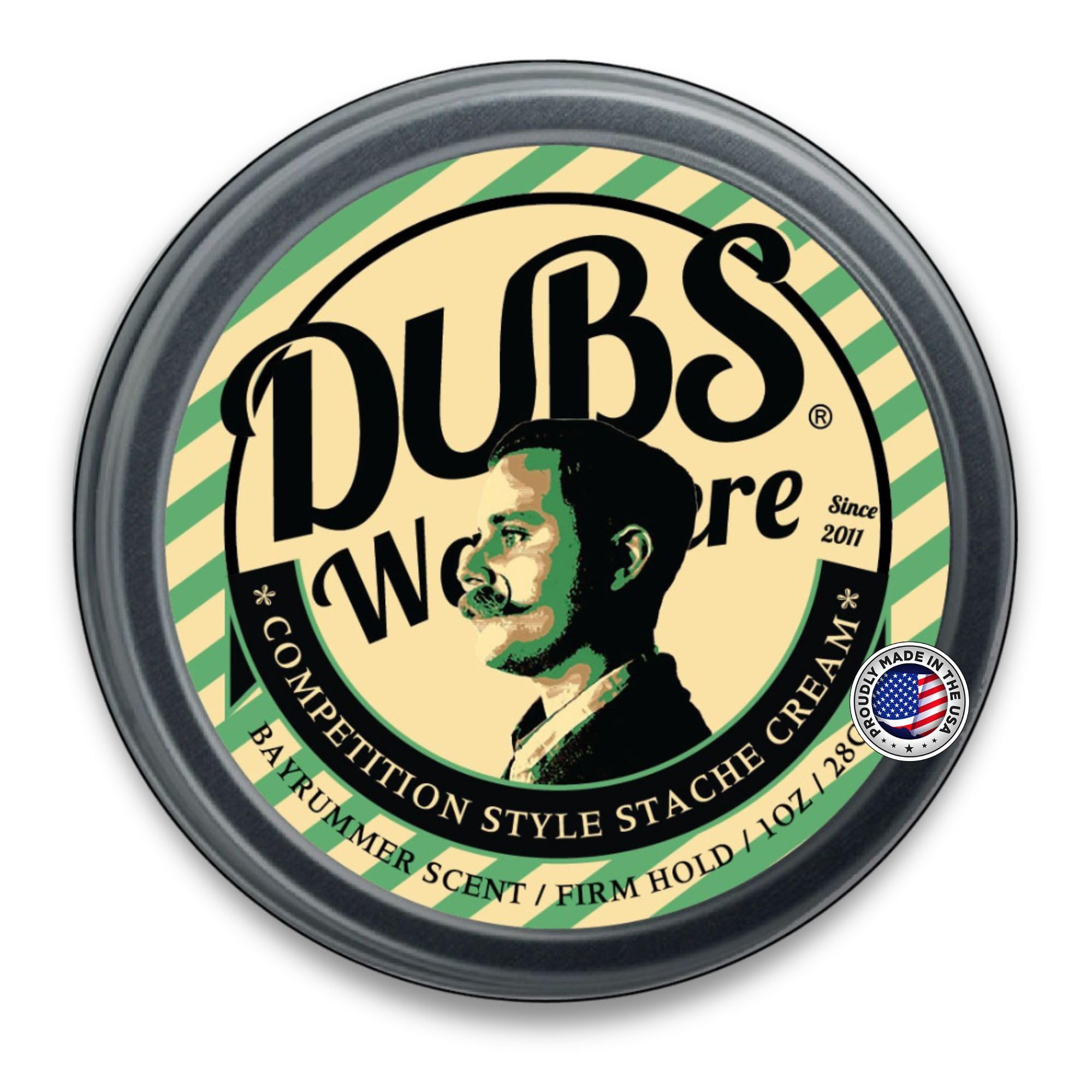 Mustache Wax Strong Hold | Competition Style Firm Stache Cream | Non-Greasy Grooming Gift for Men | Unique Bay Rum Scent | 1 oz Tin | Made in USA