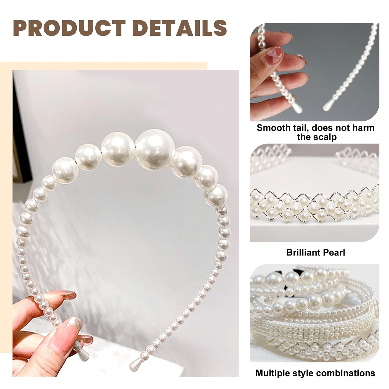 YONOY Pearl Headbands for Women, White Faux Pearl Hair Accessories, Dainty Bling Hairbands, 6 Pack, Perfect for Wedding Events - Image 2