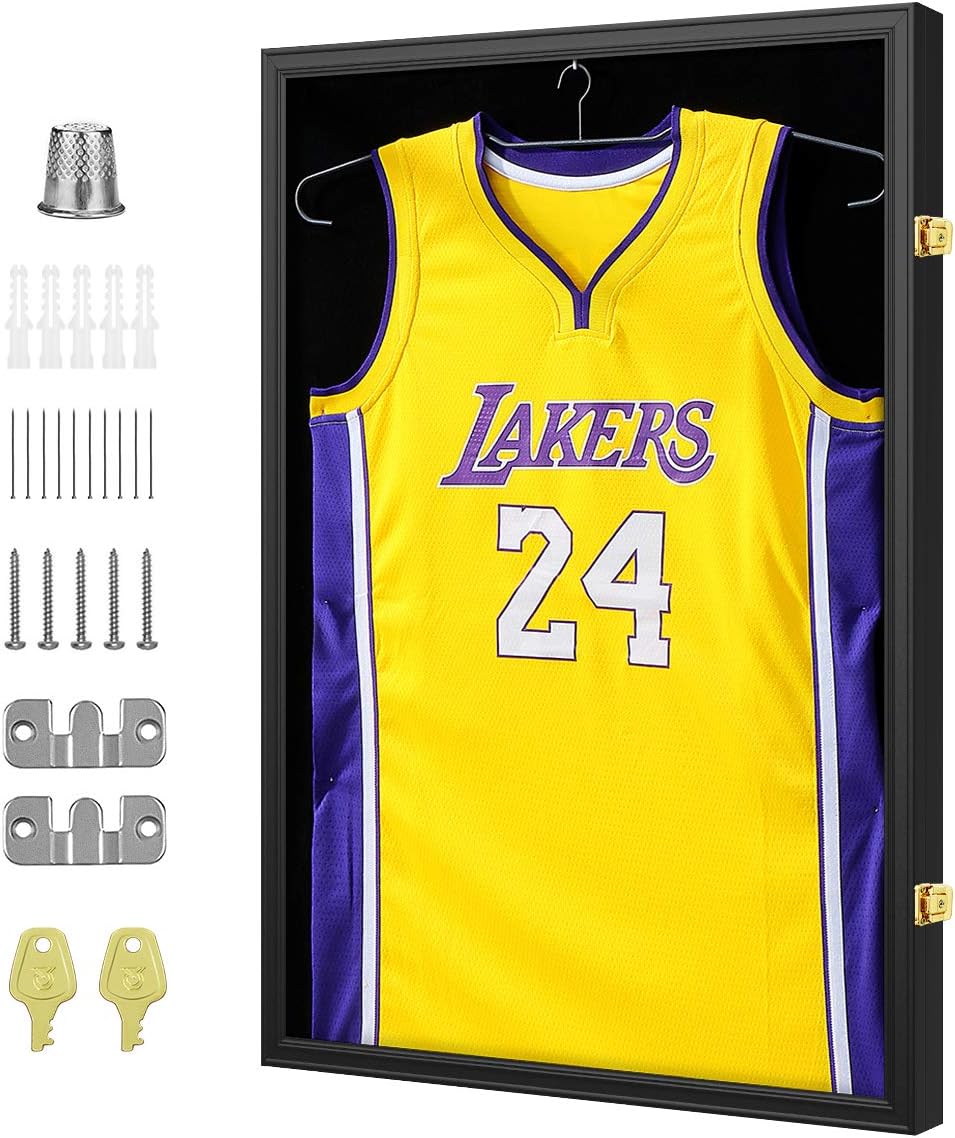 PROALLER Jersey Frame Display Case with Hanger, 98% UV Acrylic Protection Large Lockable Sport Shadowbox Baseball/Football/Basketball/Soccer/Hockey Sports Display Case, Mahogany : Sports & Outdoors