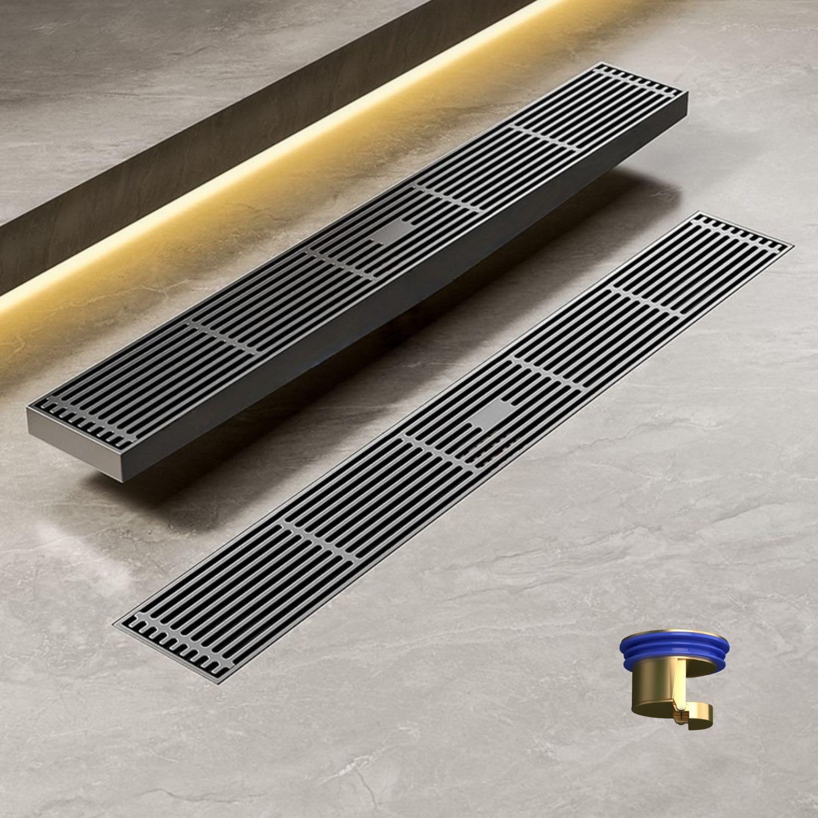 8cm de Ancho Gris Desagüe de Suelo Antiolor para Baño de Acero Inoxidable 304 Diseño Hueco Fácil Instalación con Núcleo de Ducha Antibloqueo de Gran Capacidad(8 * 120cm)