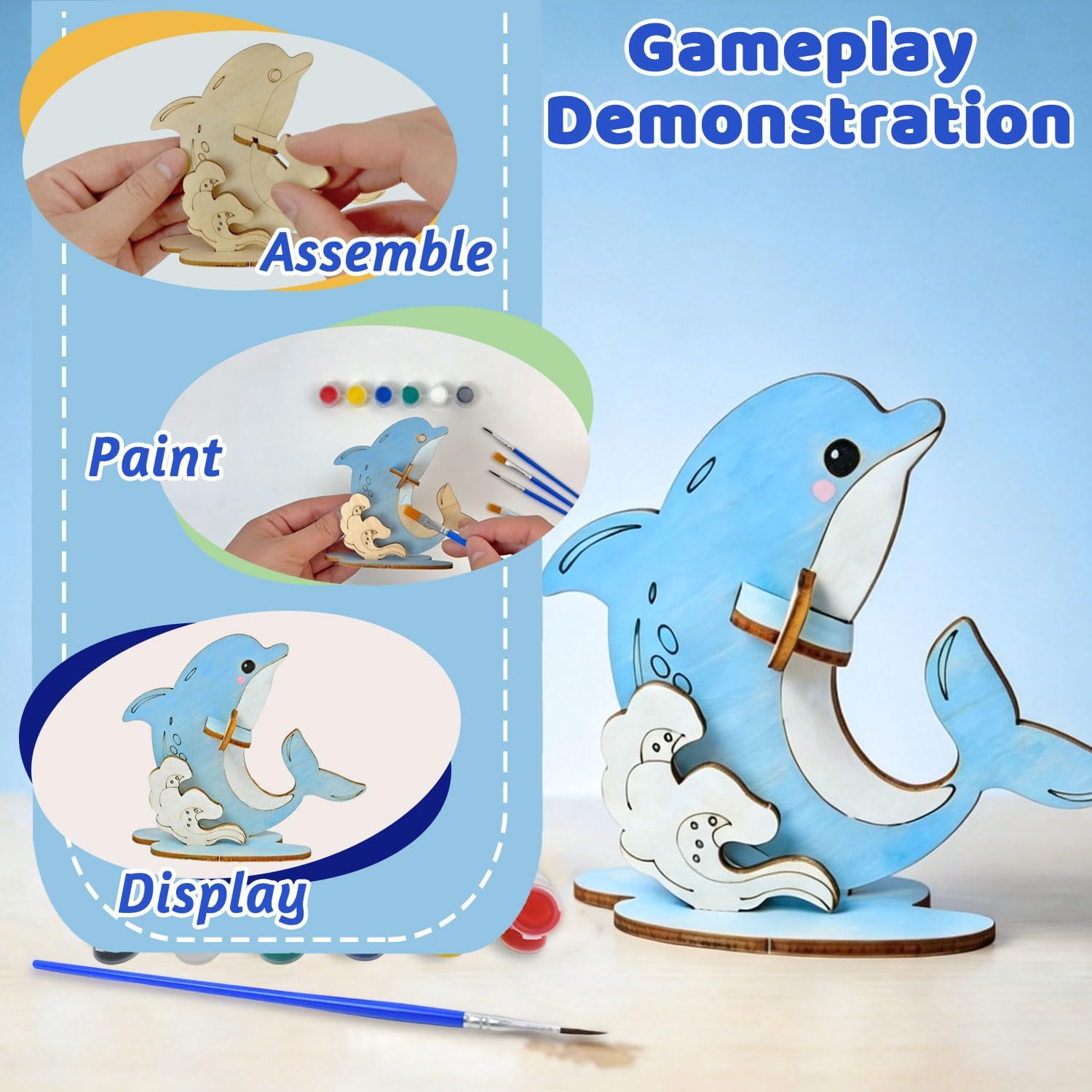 Vileafy Ocean Animal Crafts for Kids Ages 4-8 & 8-12, Paint & Build 3D Sea Animals Craft Kit, 8 Individual DIY Kits with Paints & Brushes, Easy Wooden Art Activity for Summer Party Favors