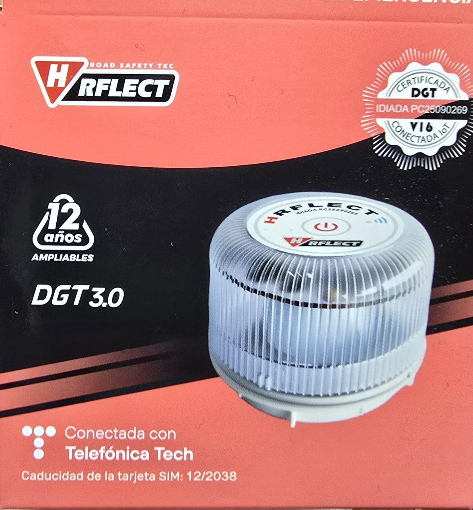 Luz de Emergencia V16 con Geolocalización, Obligatoria a Partir de 2026. Baliza Conectada con DGT 3.0, Señal V-16 Conexión con Telefónica Tech. Esim Válida hasta 2038 (Pack 1 + Funda)