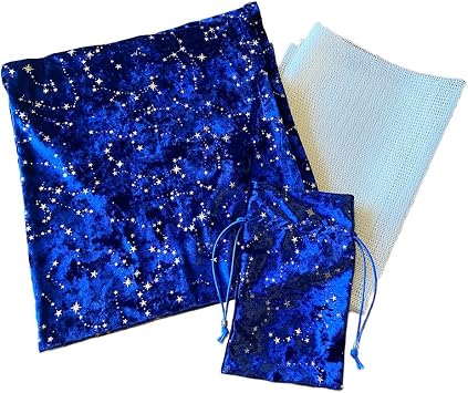 RELIGHT Tarot Cloth Tarot Pouch with Non-Slip Sheet 3-Piece Set Starry Sky Velvet Navy Blue