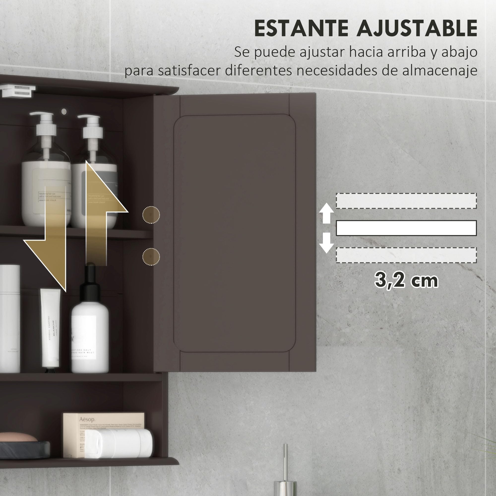 kleankin Armario de Baño con Espejo, Armario de Pared con 2 Puertas, Estante Abierto, Estante Ajustable, Mueble de Baño Colgar para Cocina, Salón, 56x13x58 cm, Marrón Oscuro