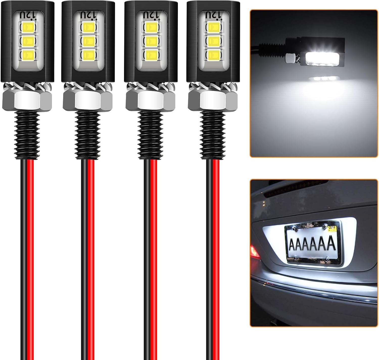 4PCS Motorcycle License Plate Light, Waterproof License