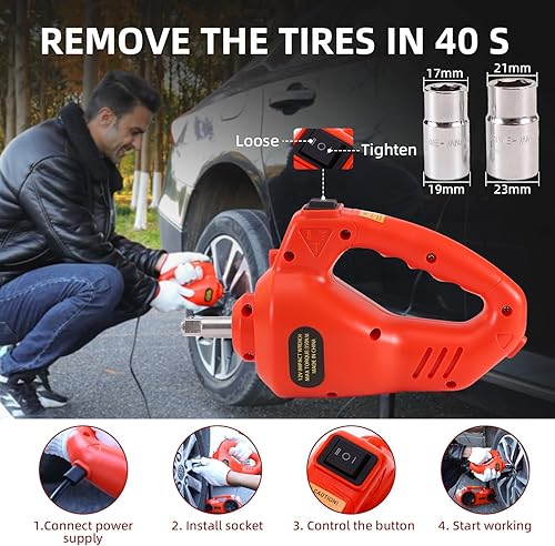 Miniatura 5 de EFFIROSO Kit de gato eléctrico para automóvil de 5 toneladas y 12 V hidráulico para piso con llave de impacto, bomba infladora de neumáticos para