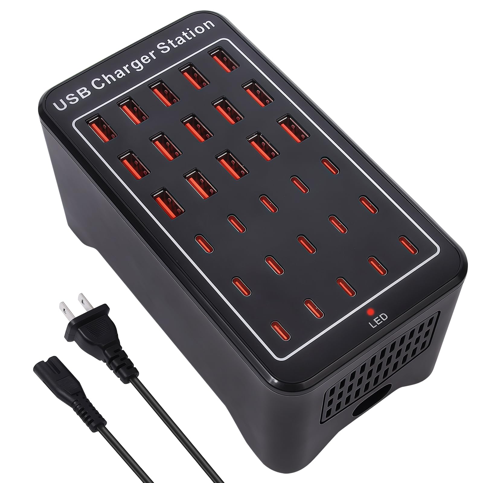 150W(30A) USB Charging Station, 30-Port USB C Charger Block, Multiple Desktop/Wall Fast Charger with Intelligent Protection Compatible with iPhone, iPad, Tablets, Smartphones