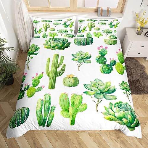 Miniatura 10 de Lindo juego de ropa de cama con dinosaurios, juego de funda de edredón con dibujos animados de cactus, funda de edredón decorativa, funda de edredón