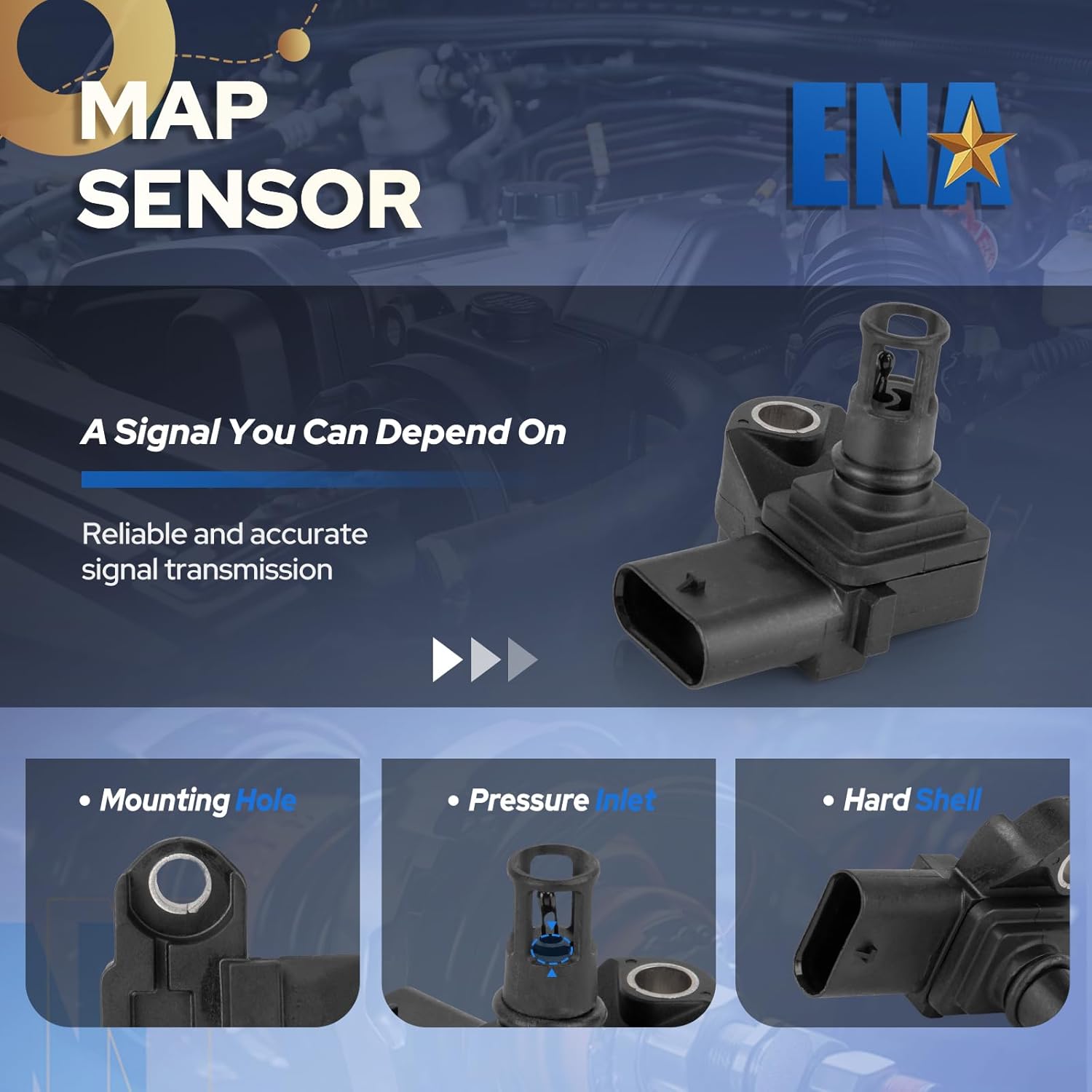 ENA Manifold Absolute Pressure Sensor Compatible with 2016 2017 2018 2019 2020 2021 2022 2023 2024 BMW 330i 330e 340i M340i 530i 530e 540i 430i 440i xDrive M3 X3 X5 Replacement for AS652 13628637900